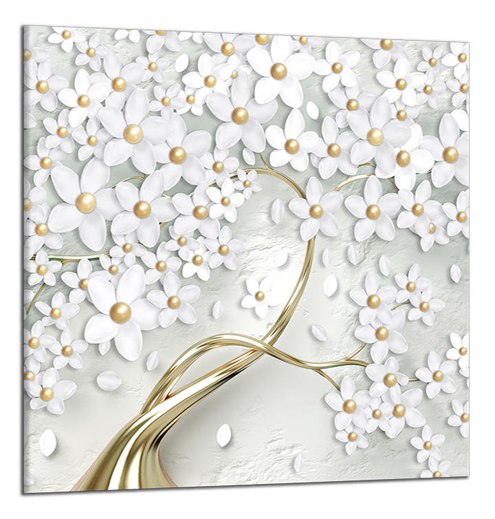 Čtvercový obraz Zlatý strom a bílé květy čtverec