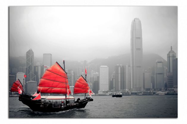 Obdelníkový obraz Loď a Hong Kong