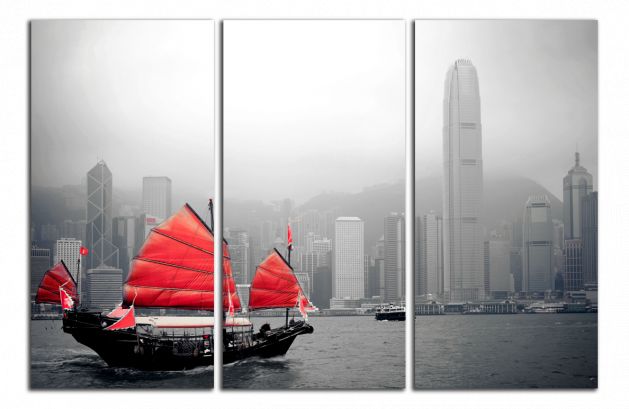 Obdelníkový obraz Loď a Hong Kong