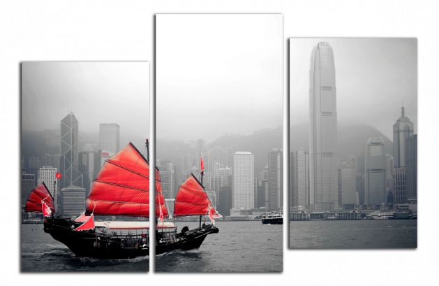 Obdelníkový obraz Loď a Hong Kong
