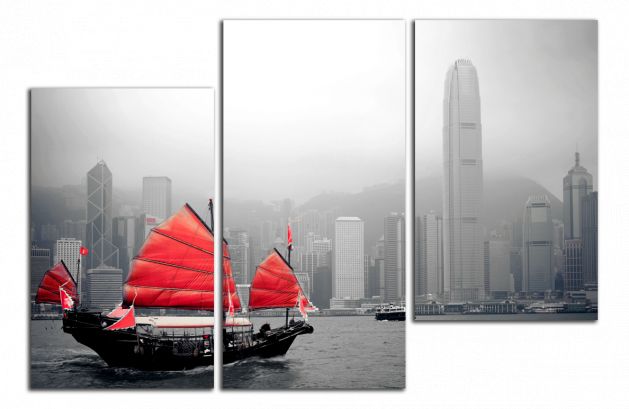 Obdelníkový obraz Loď a Hong Kong