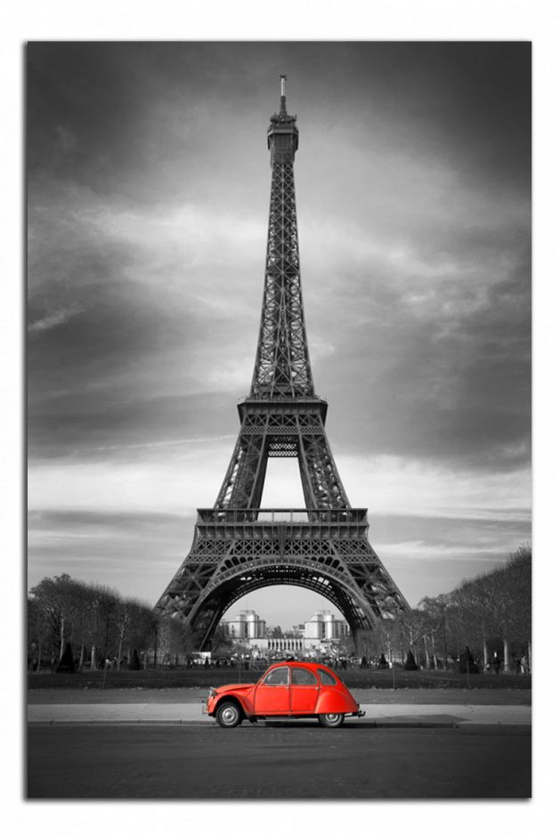 Obdelníkový obraz Eiffelovka a auto