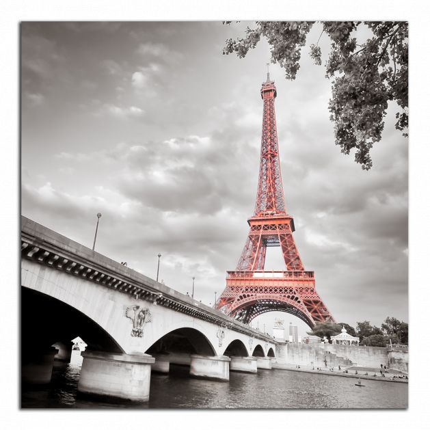 Čtvercový obraz Eiffelovka a most